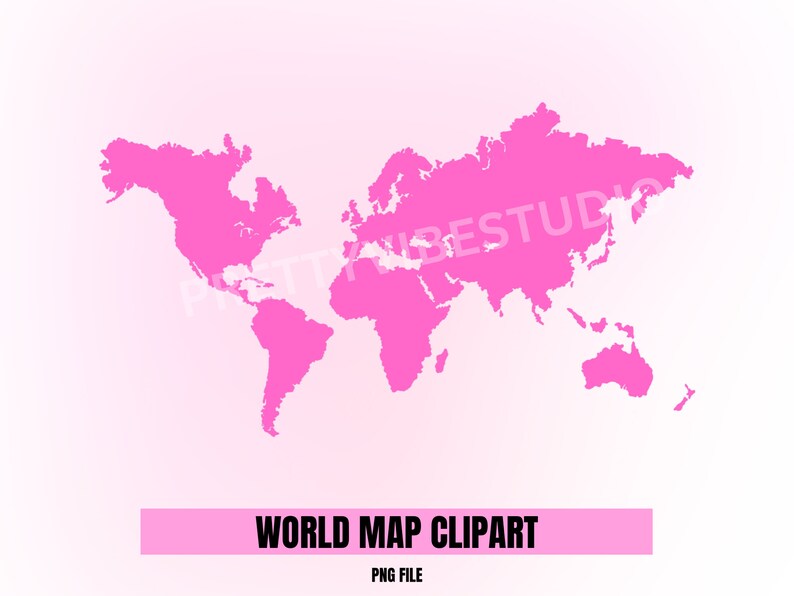 Pink World Map Clipart Illustration Art Digital - Etsy