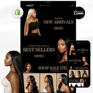 Luxury Hair Website Design, Hair Website Template, Hair Branding Template, Shopify Hair Theme, Premade Shopify Website, Web Banners, Canva
