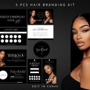 Kit de marquage des cheveux, kit de cartes de remerciement, étiquettes, modèles sur toile, kit imprimable d'extensions de cheveux, entreprise de perruque