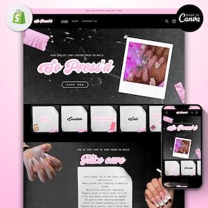 Mall för nagelwebbplats, lyxig nagelwebbdesign, Canva-mall för webbbanners, Shopify-nageltema, webbbanners, färdig Shopify-webbplats