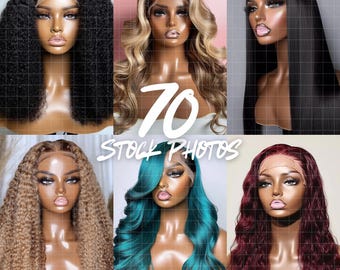 70 Stock Photos Hair Bundle, Hair Stock Images, Beauty Photoshoot, Hair Extensions Model Photo, Lace Front Wigs, Mannequin Head Models