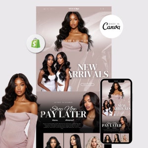 Luxury Hair Website Design, Editable Canva Website Hair Banners, Shopify Theme Hair Banners, Premade Shopify Website, Hair Website Template