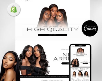 Luxus Haar Website-Design, Website Template, Haar Branding Vorlage, Shopstifte Haar Theme, Vorgefertigte Website, Web-Banner, Canva