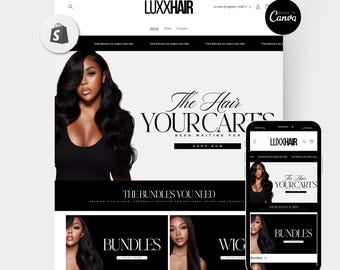 Shopify Hair Website Design, Editable Canva Website Hair Banners, Shopify Theme Hair Banners, Premade Shopify Website, Hair Website Template