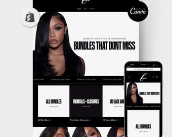 Shopify Hair Website Design, Editable Canva Website Hair Banners, Shopify Theme Hair Banners, Premade Shopify Website, Hair Website Template