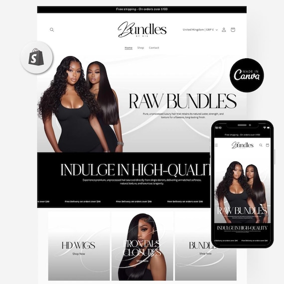 Shopify Hair Website Design, Editable Canva Website Hair Banners, Shopify Theme Banners, Premade Shopify Website, Website Template