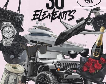 30 Rich Girl Elements, Graphic pack, Digital, Clip Art, Stock Images, Editable, AI Generated