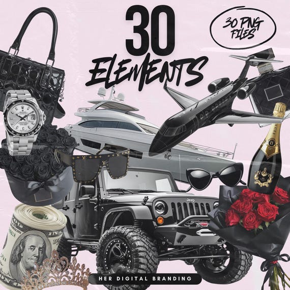 30 Rich Girl Elements, Graphic pack, Digital, Clip Art, Stock Images, Editable, AI Generated