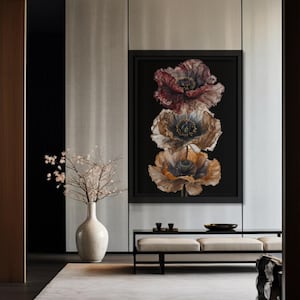 Dark Poppy Flower Art Print Moody Botanical Wall Decor Dramatic Floral Poster Gothic Flower Print Vintage Flower Illustration Dark Floral