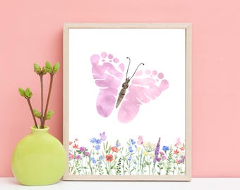 Butterfly Footprint Craft, Infant Footprint Art For Summer, Mother&#39;s Day Toddler Handprint Art Craft Activity Daycare Teacher