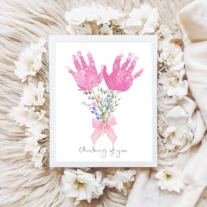 Denken an Sie Blumenstrauß Handabdruck Art Craft DIY, Wünsche Blumenstrauß Handabdruck Kunst, Handabdruck Blumenstrauß Beileid Karte Gute Besserung