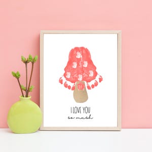 Love You So Mush baby voetafdruk kunst, paddestoel baby voetafdruk kunst ambachtelijke DIY, schimmels voetafdruk aandenken cadeau voor vader opa van kinderen