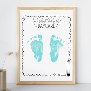 First Day of Daycare Footprint Art Craft, First Day of Daycare Handprint Keepsake Art, First Day of School Handprint Craft DIY Activity