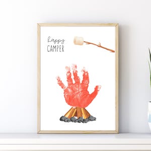 Happy Camper Handprint Art, S&#39;more Campfire Art Craft DIY, Father&#39;s Day Camping Baby Handprint Keepsake Gift For Dad Grandpa From Kids