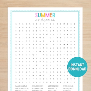 Summer Word Search Activity For Elementary Kids, Printable Last Day of School Word Search, Summer Word Puzzle Game Classroom Activities