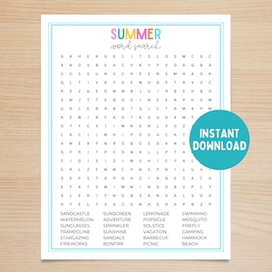 Summer Word Search Activity For Elementary Kids, Printable Last Day of School Word Search, Summer Word Puzzle Game Classroom Activities