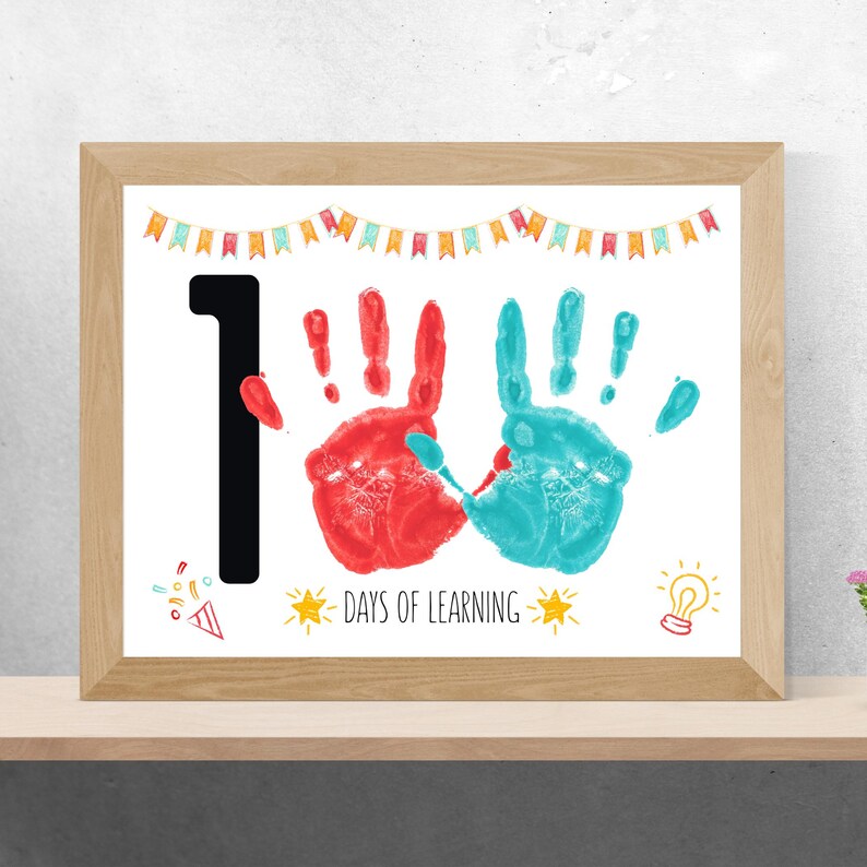 100 Days of Learning Handprint Craft: Chalk Doodle 100th Day of School ...