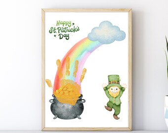 Leprechaun Pot of Gold Handprint Craft, St Patrick's Day Handprint Keepsake Art, Daycare Spring Toddler Paint Project