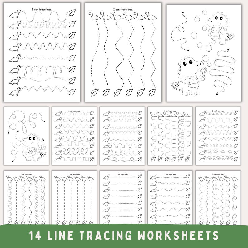 Dinosaur Line Tracing Worksheet Bundle, Preschool Fine Motor Skills ...