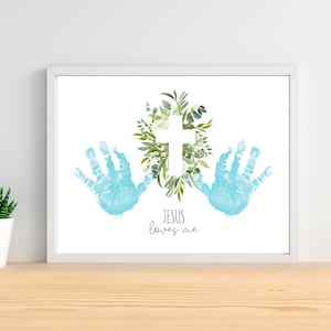 Jesus Loves Me Handprint Craft, Sunday School Christian Handprint Craft, Religious Jesus Footprint Keepsake Art, Toddler Preschool Craft