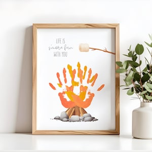 Life Is S&#39;More Fun With You Handprint Art, Campfire Art Craft DIY, S&#39;mores Camping Baby Handprint Keepsake Gift For Dad Grandpa