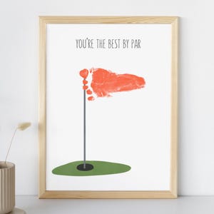 Golfing Fathers Day Footprint Art, Best By Par Golfer Infant Footprint Art Craft DIY, Baby Footprint Keepsake Gift For Dad From Kids