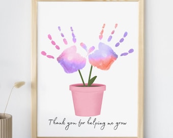 Thank You For Helping Me Grow Handprint Art Craft, Potted Plant Mother's Day Handprint Art, Daycare Teacher Handprint Keepsake Gift