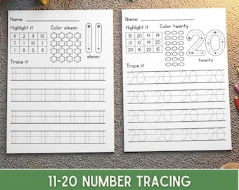 11-20 Number Tracing Worksheets, Number Tracing Cards, Preschool Tracing Numbers Sheets, Handwriting Practice Kindergarten