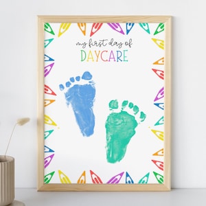 First Day of Daycare Footprint Craft, Colorful Handprint Keepsake Art, First Day of Daycare Handprint Craft DIY Activity