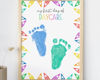 First Day of Daycare Footprint Craft, Colorful Handprint Keepsake Art, First Day of Daycare Handprint Craft DIY Activity