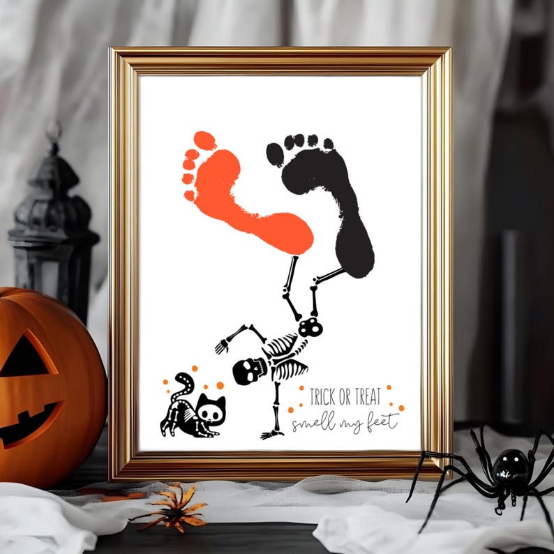 Trick or Treat Smell My Feet Baby Craft, Skeleton Halloween Footprint ...
