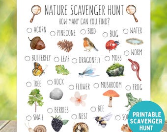Woodland Scavenger Hunt, Summer Outdoor Scavenger Hunt List, Spring Nature Scavenger Hunt, Camping Hike Scavenger Hunt Kids Nature Walk