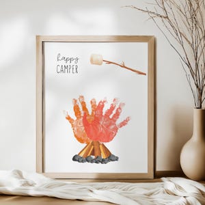 Happy Camper Handprint Art, S&#39;more Campfire Art Craft DIY, Father&#39;s Day Camping Baby Handprint Keepsake Gift For Dad Grandpa From Kids