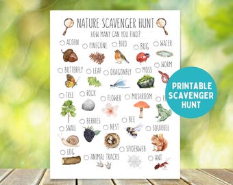 Woodland Scavenger Hunt, Summer Outdoor Scavenger Hunt List, Spring Nature Scavenger Hunt, Camping Hike Scavenger Hunt Kids Nature Walk