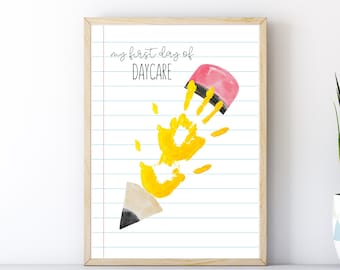 First Day of Daycare Handprint Craft, Pencil Handprint Keepsake Art, First Day of Daycare Handprint Craft DIY Activity
