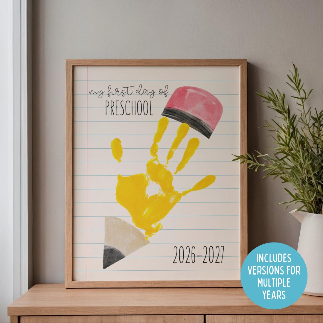 Preschool Back to School Keepsake Art, First Day of Preschool Handprint