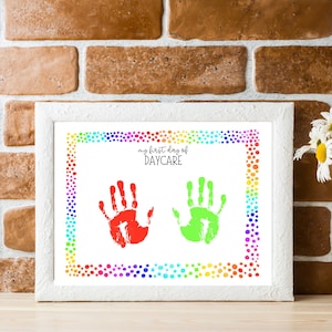 First Day of Daycare Handprint Craft, Start of Daycare Handprint Keepsake Art, Daycare Baby Footprint Craft DIY Paint Activity
