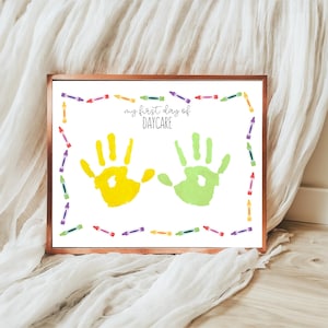 First Day of Daycare Handprint Craft, Start of Daycare Handprint Keepsake Art, Daycare Baby Footprint Craft DIY Paint Activity