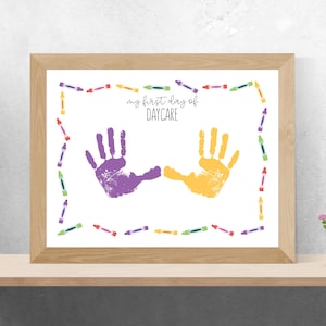 First Day of Daycare Handprint Craft, Start of Daycare Handprint Keepsake Art, Daycare Baby Footprint Craft DIY Paint Activity