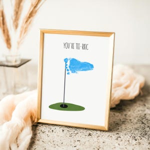 Golfing Teerific Fathers Day Footprint Art, Golfer Infant Footprint Art Craft DIY, Birthday Baby Footprint Keepsake Gift For Grandpa Dad
