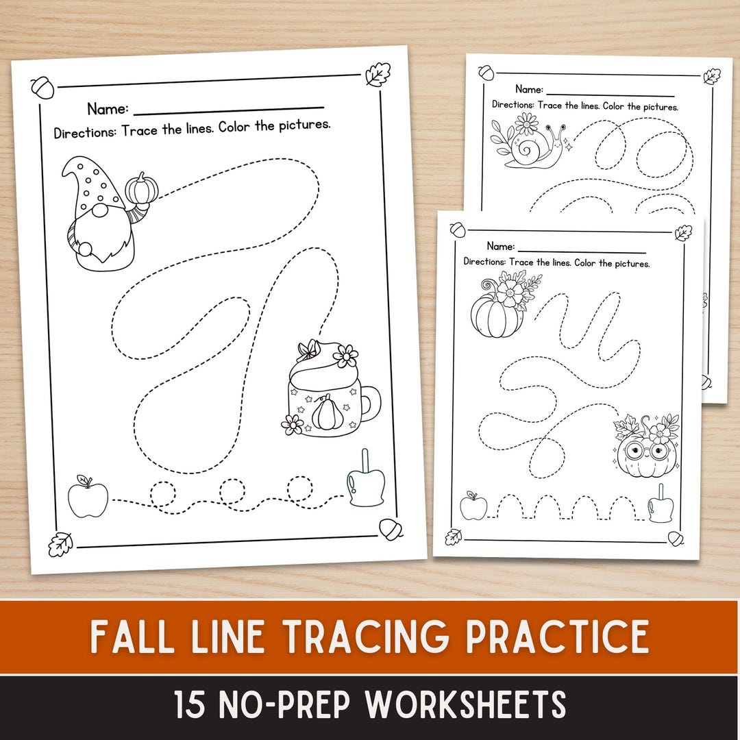 Fall Line Tracing Worksheet Bundle, Autumn Preschool Fine Motor Skills ...