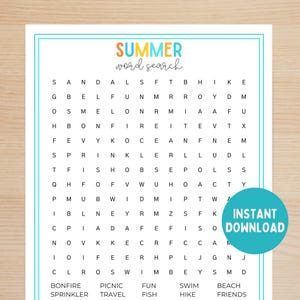 Easy Summer Word Search Activity For Elementary Kids, Printable Last Day of School Word Search, Summer Word Puzzle Game Classroom Activities