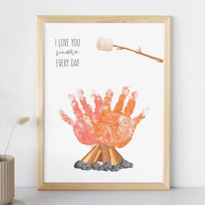 I Love You S&#39;More Handprint Art, Campfire Art Craft DIY, Father&#39;s Day Camping Baby Footprint Keepsake Gift For Dad Grandpa From Kids