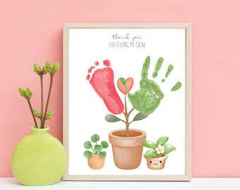 Thank You For Helping Me Grow Handprint Art Craft, Potted Plant Mother's Day Handprint Art, Daycare Teacher Appreciation Keepsake Gift