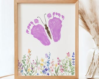 Butterfly Footprint Craft, Mother&#39;s Day Infant Footprint Art, Summer Toddler Handprint Art Craft Activity Daycare Teacher