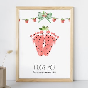 Kocham Cię Berry Much Footprint Art Craft DIY, Dzień Matki Dłoń Sztuka, Truskawkowy Maluch Pamiątkowy Prezent Artystyczny Dla Babci Footprint Art