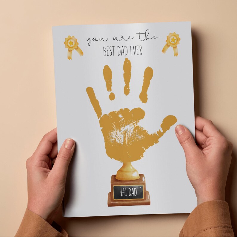 Best Dad Ever Trophy Handprint Craft, Father's Day Handprint Keepsake ...
