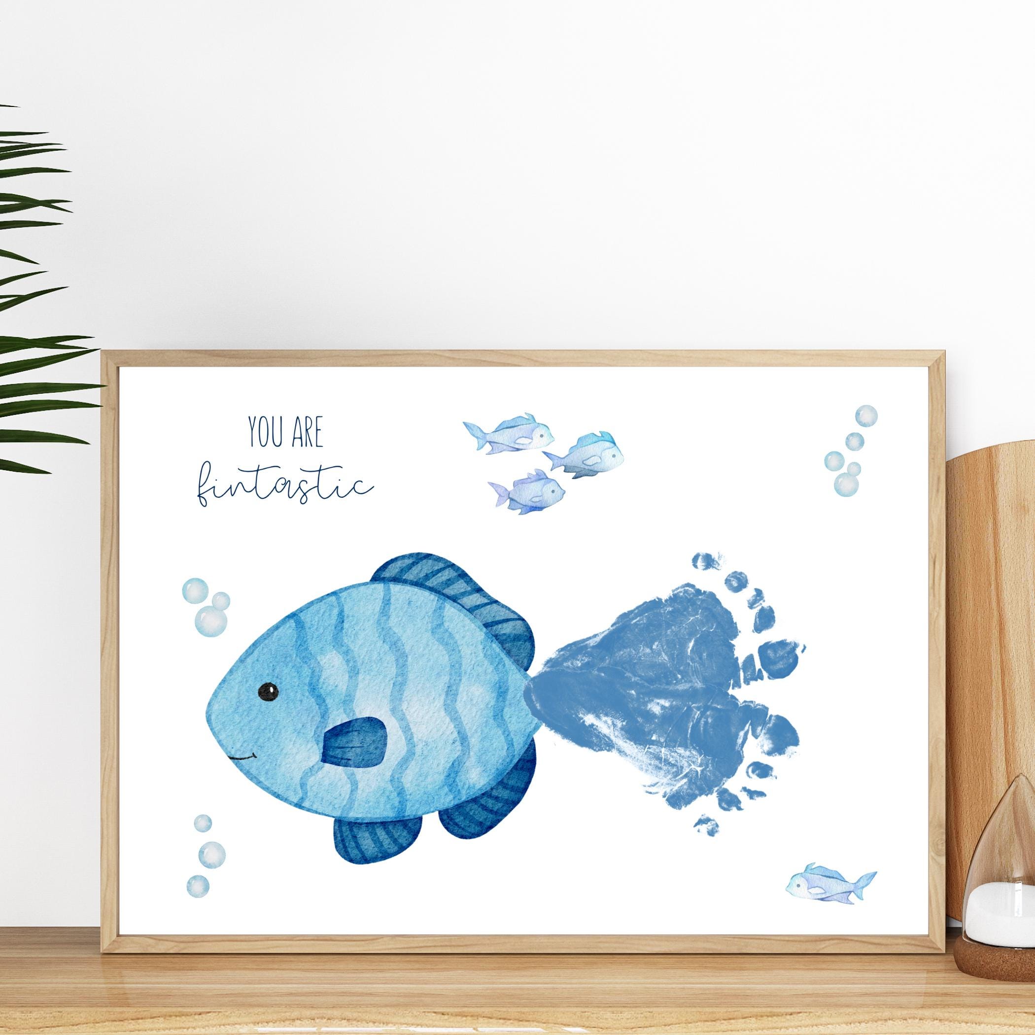 You Are Fintastic Fish Footprint Art, Ocean Animal Handprint Craft DIY, Infant Footprint Art Activity Keepsake Gift For Dad Grandpa