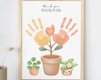 Thank You For Helping Me Grow Handprint Art Craft, Potted Plant Mother's Day Handprint Art, Daycare Teacher Handprint Keepsake Gift