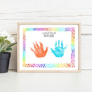 First Day of Daycare Handprint Craft, Start of Daycare Handprint Keepsake Art, Daycare Baby Footprint Craft DIY Paint Activity